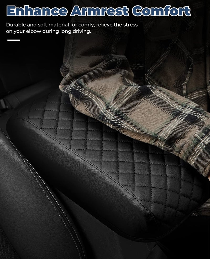 ISSYAUTO Center Console Cover Customized Armrest Cover Compatible with 2010-2024 4Runner, Soft Cozy Leather Arm Rest Covering for Car, Well-Make Durable Console Cushion Pad, Easy to Install, Black - Image 2